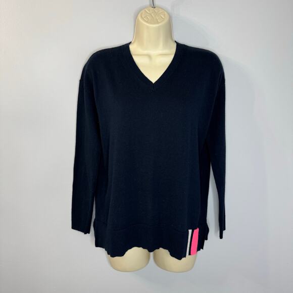Lisa Todd Patch V-Neck Cotton/Cashmere Sweater Sequin Elbow Patches Navy XS - Picture 2 of 14